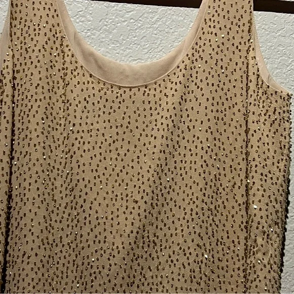 Dana Buchman petites beaded size 10 camel color silk tank - Picture 4 of 7